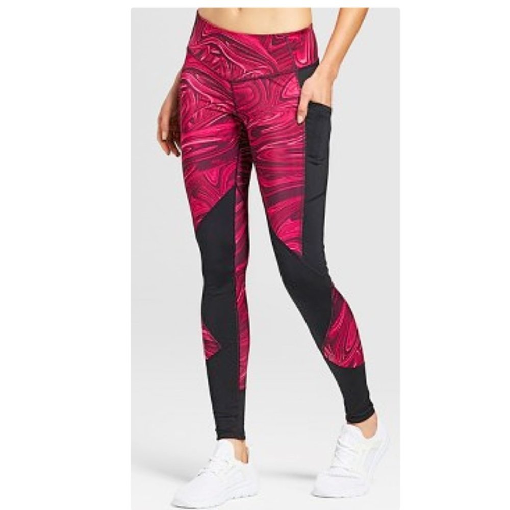 C9 by Champion Pink Marble Print Leggings with Black Panels